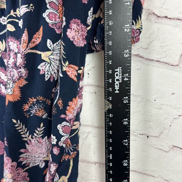 Knox Rose Blouse Shirt Top Womens Floral Button Up Rayon Large Navy Blue Pink - Picture 8 of 10